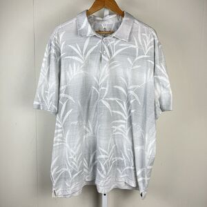 Nat Nast Men's Polo Shirt Gray White Leaf Print‎ Short Sleeve Size XXL